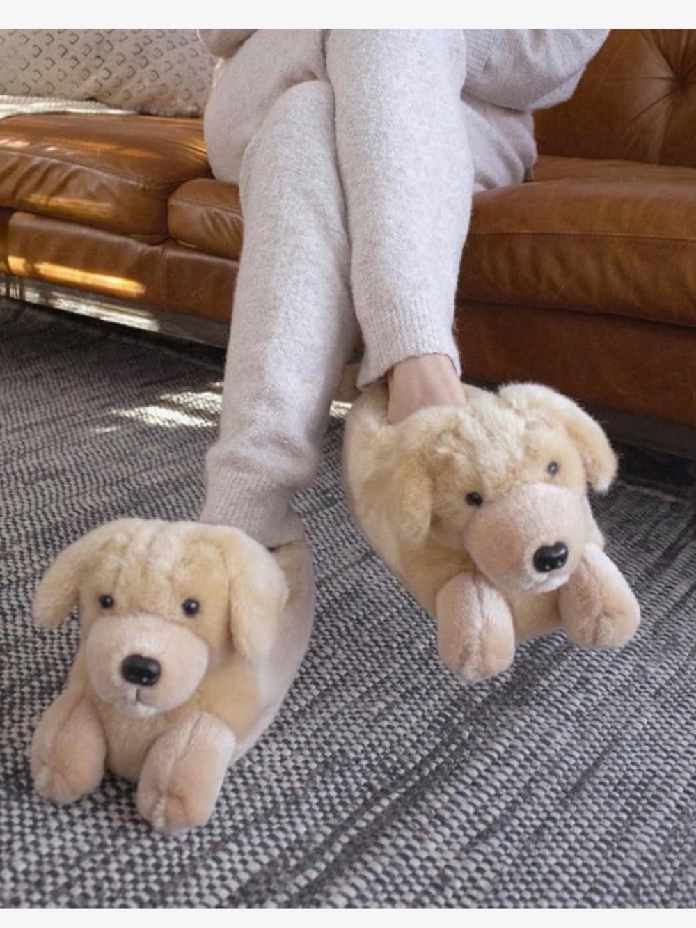 Plush Puppy Dog Slippers - Light Tan